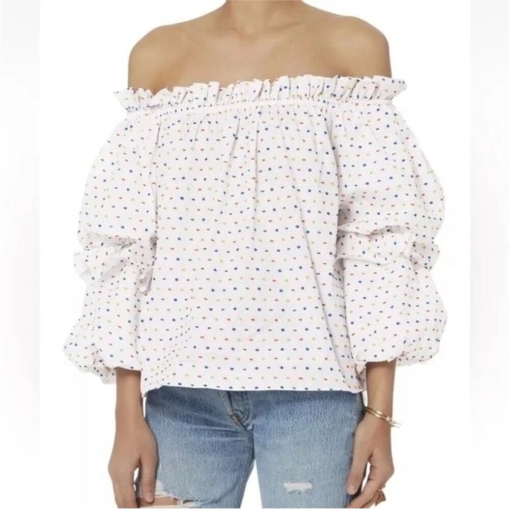 Caroline Constas Gia Off The Shoulder Multicolor Swiss Dot Top Size Small